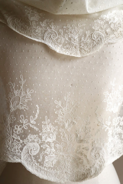 1900s French Embroidered Tulle Fichu Shawl