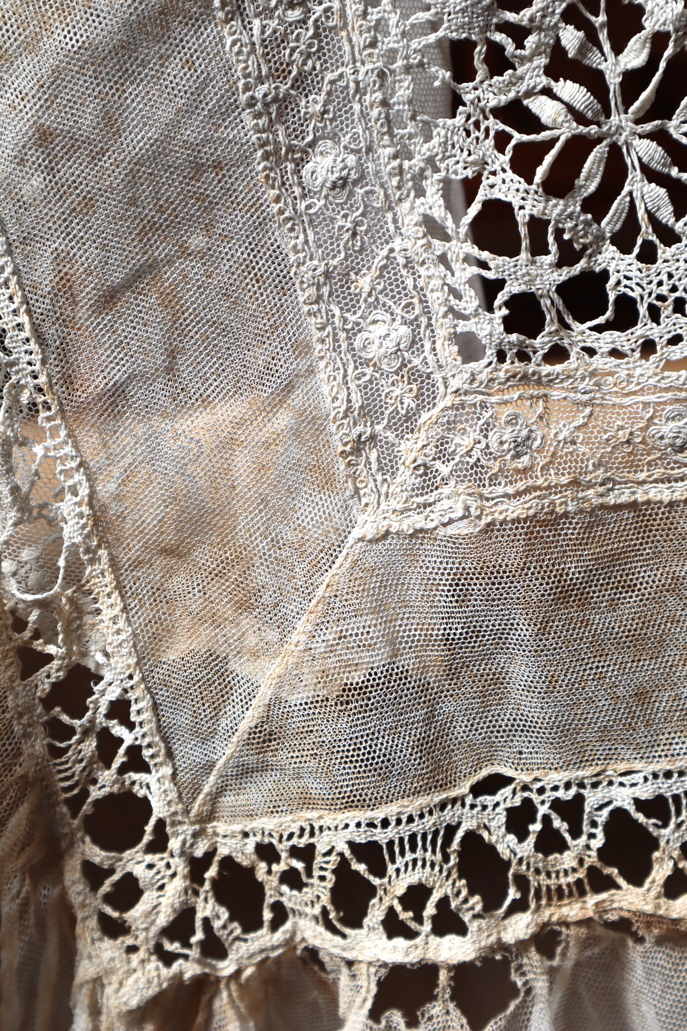 1900s French Chateau Curtain Panel Embroidered on Tulle