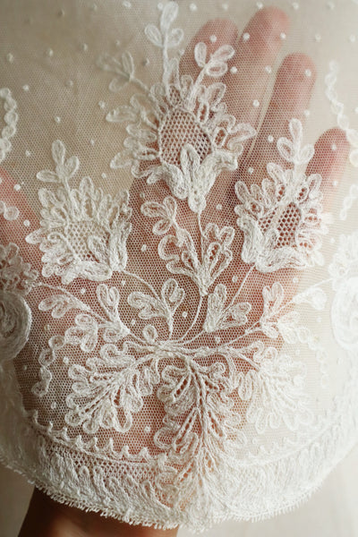 1900s French Embroidered Tulle Fichu Shawl