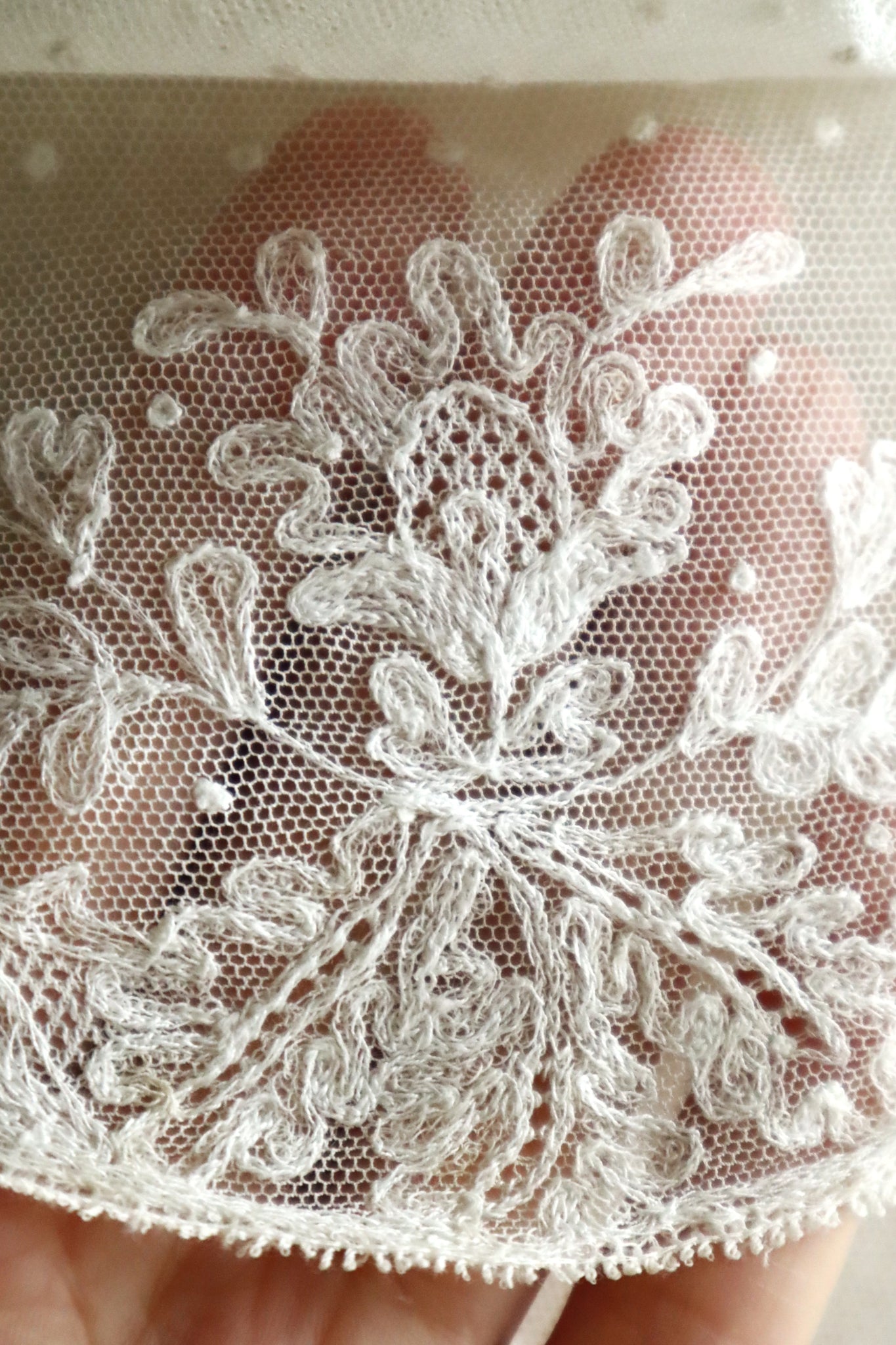 1900s French Embroidered Tulle Fichu Shawl