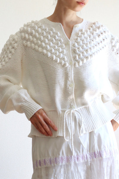 80s Hand Knit White Cotton Cardigan