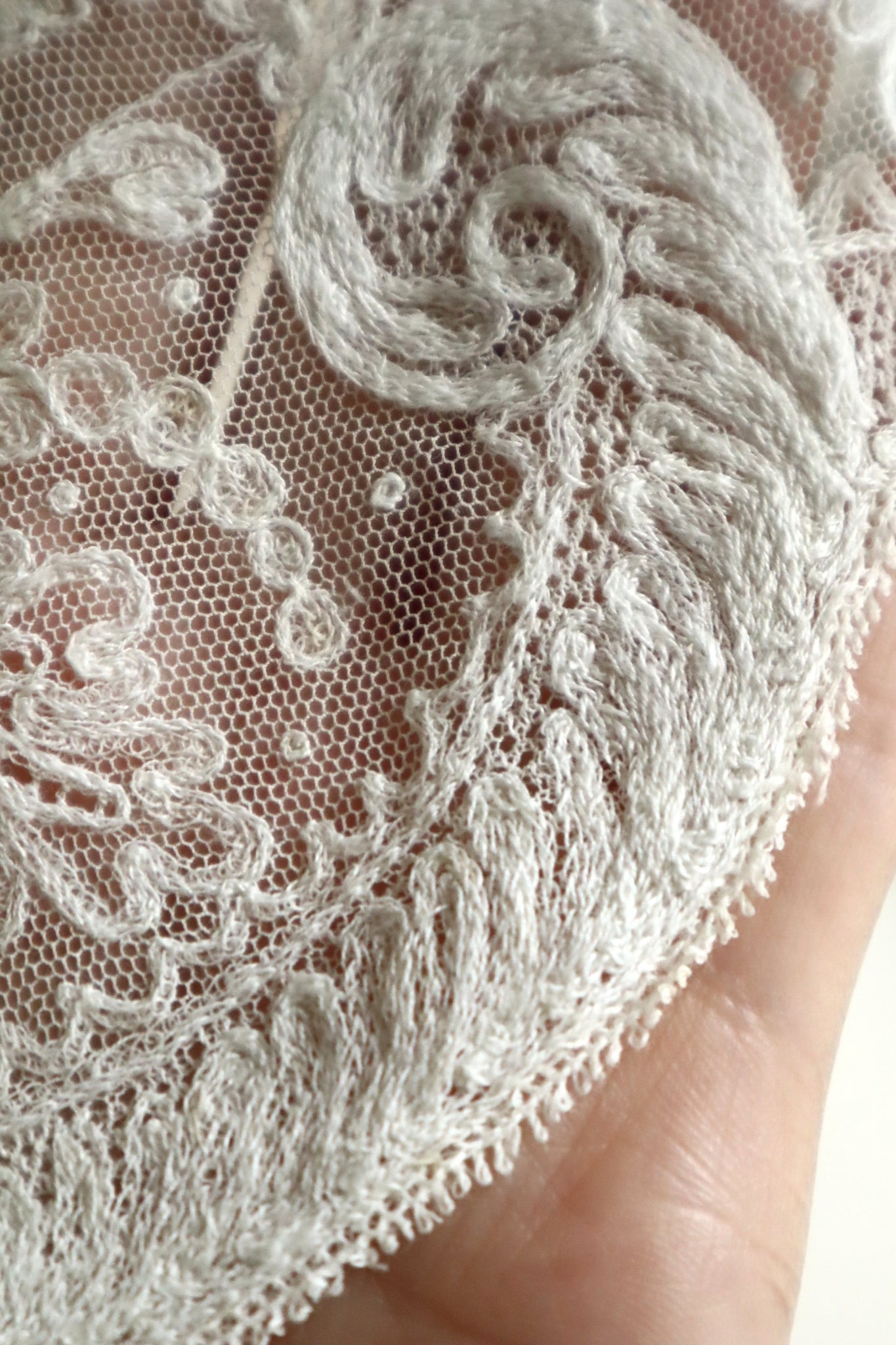 1900s French Embroidered Tulle Fichu Shawl