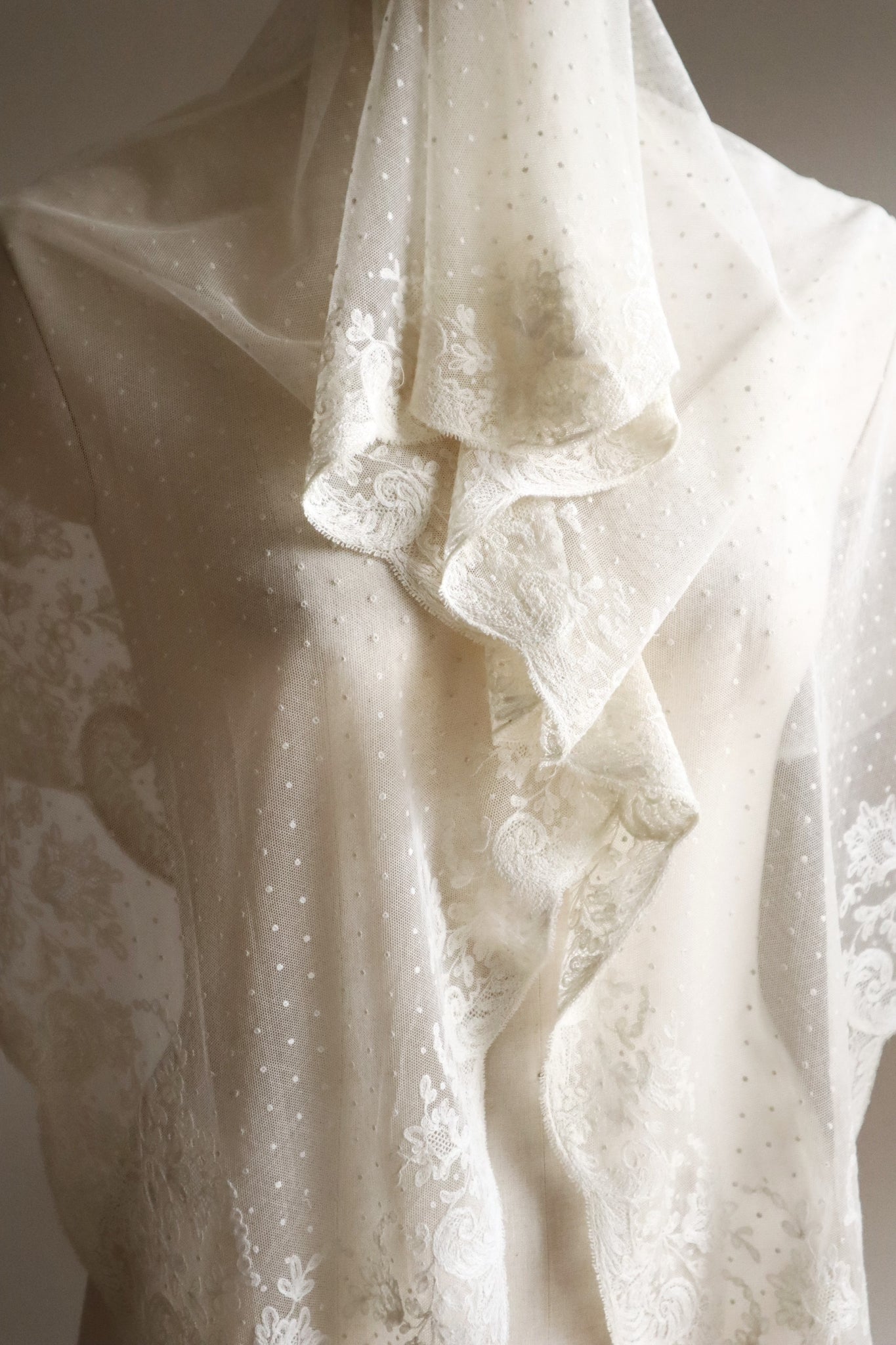 1900s French Embroidered Tulle Fichu Shawl