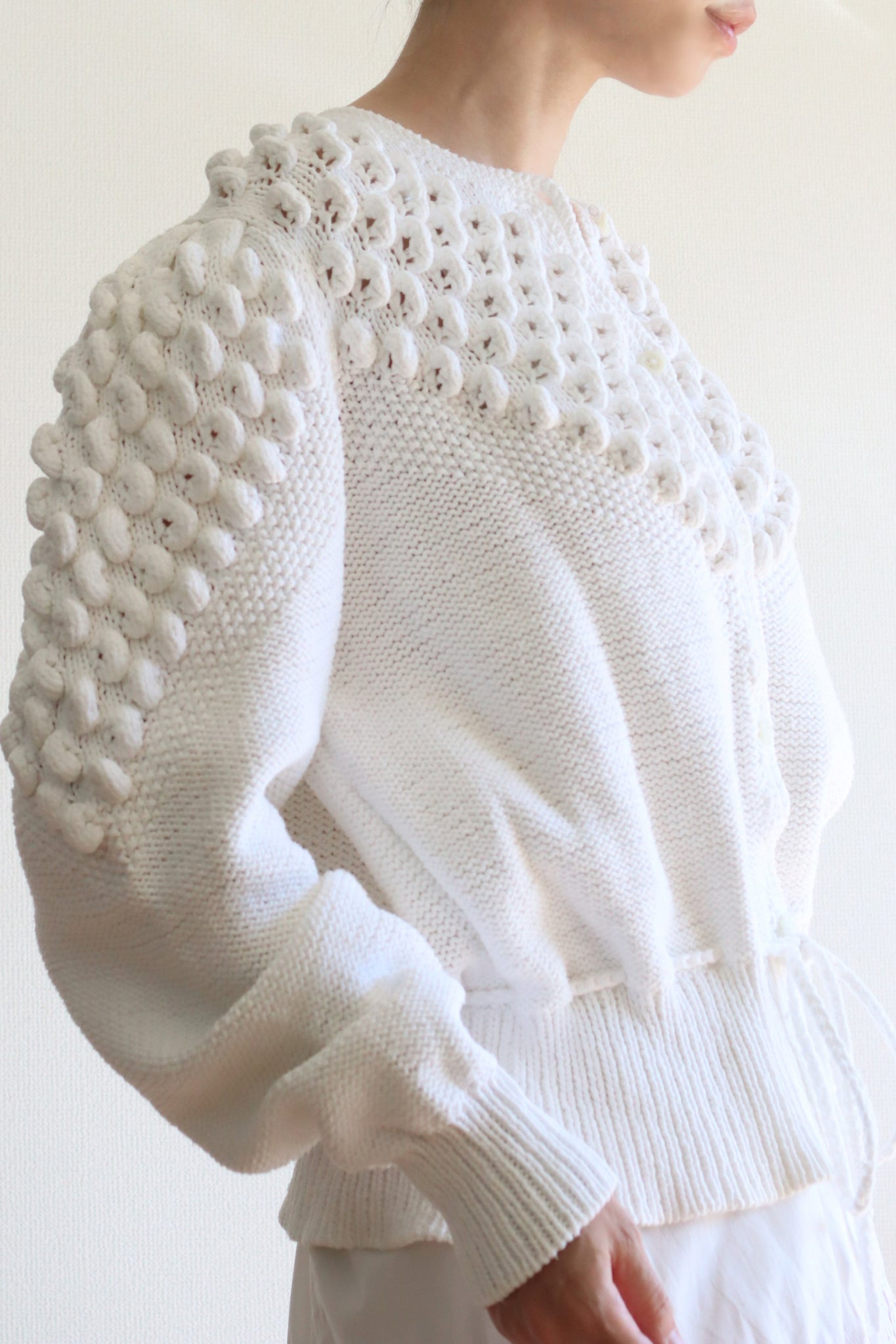 80s Hand Knit White Cotton Cardigan