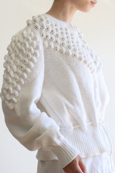 80s Hand Knit White Cotton Cardigan