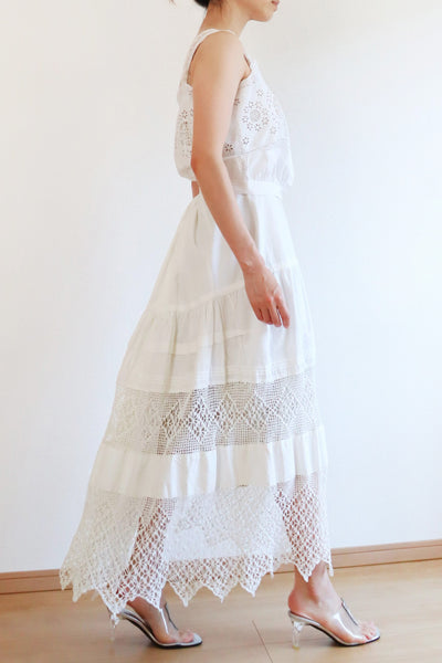 1900s Hand Crochet Lace Cotton Skirt