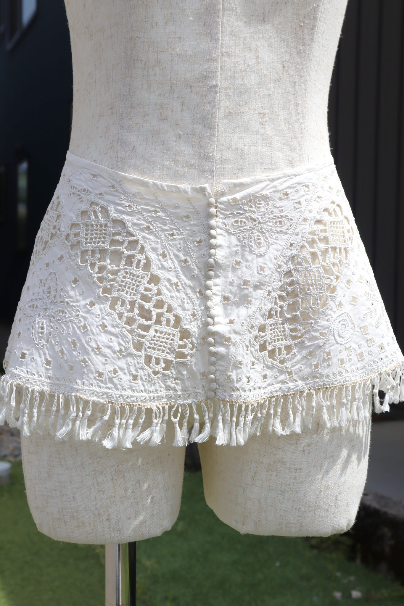 1900s French Fully Handcrafted Whitework Cotton Waist Piece