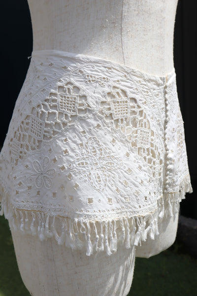 1900s French Fully Handcrafted Whitework Cotton Waist Piece