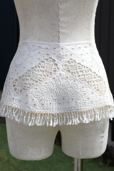 1900s French Fully Handcrafted Whitework Cotton Waist Piece