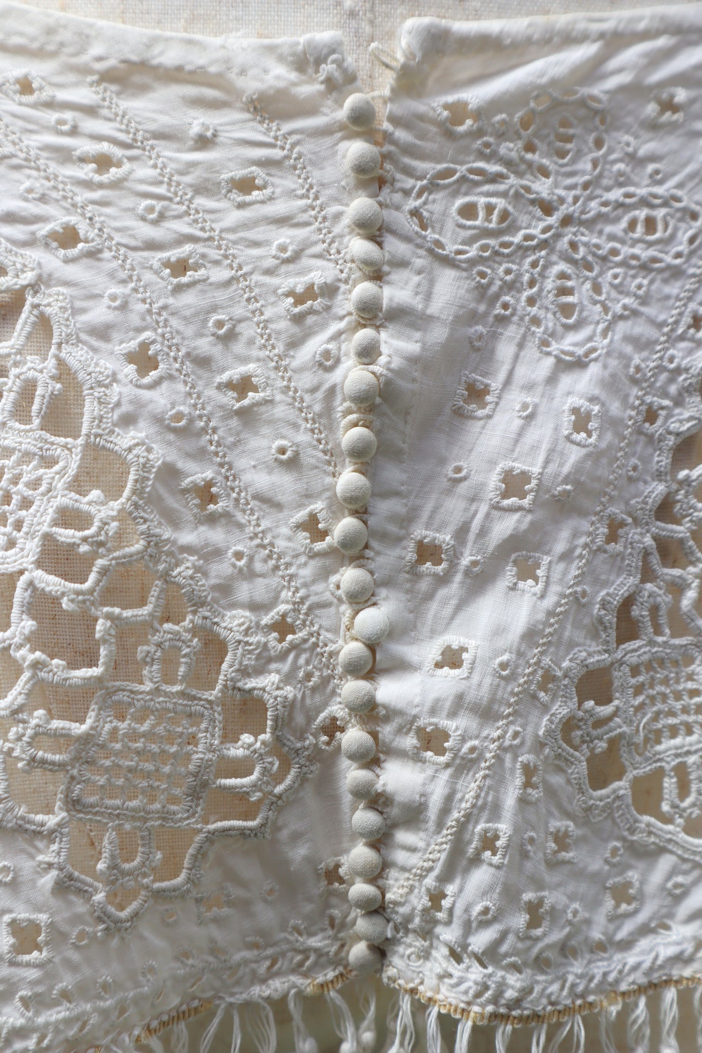 1900s French Fully Handcrafted Whitework Cotton Waist Piece