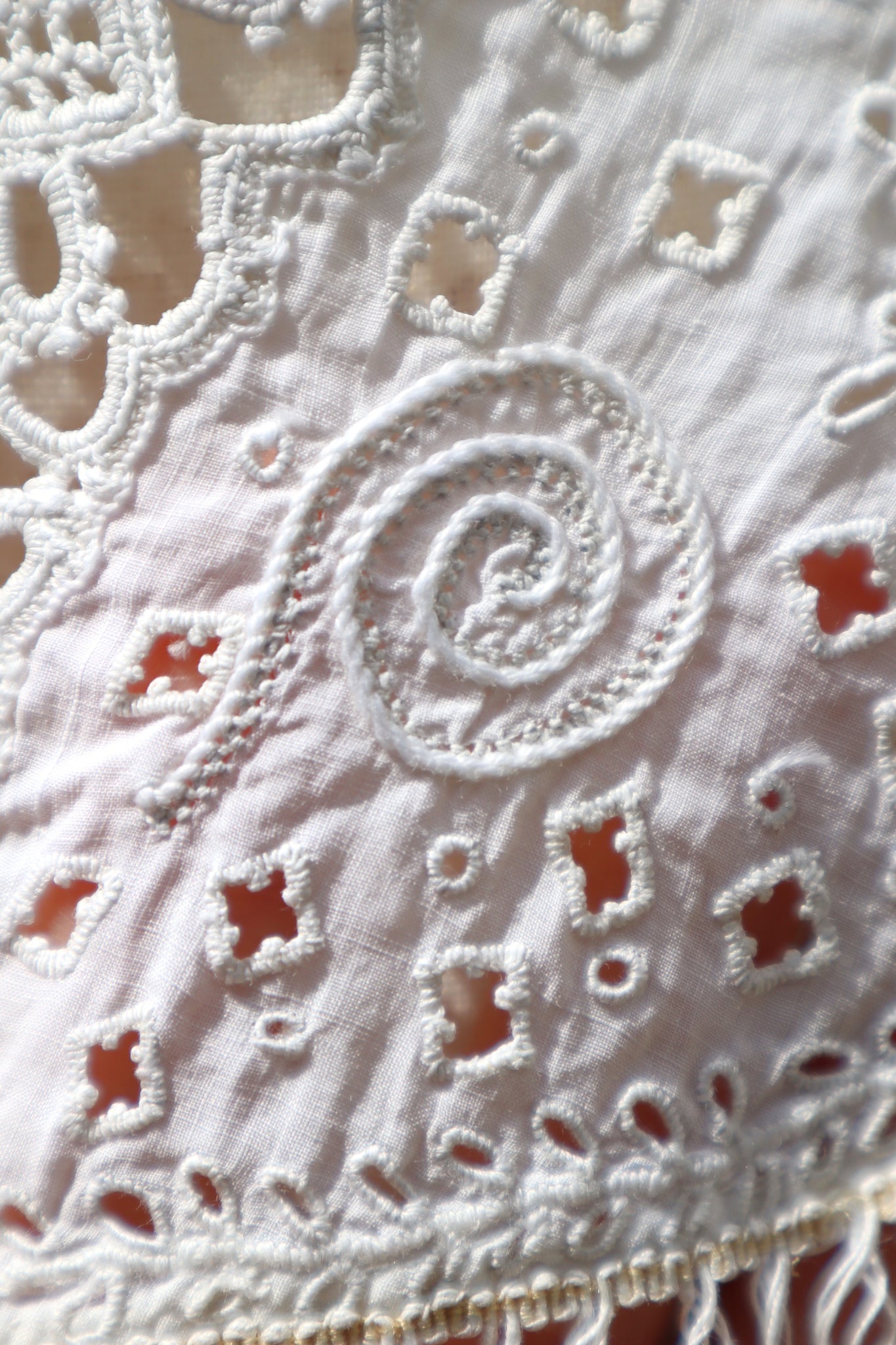 1900s French Fully Handcrafted Whitework Cotton Waist Piece