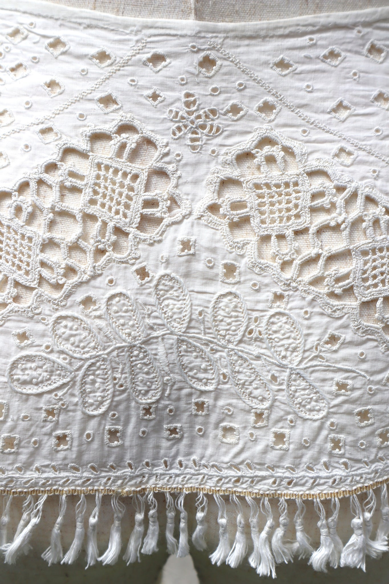1900s French Fully Handcrafted Whitework Cotton Waist Piece