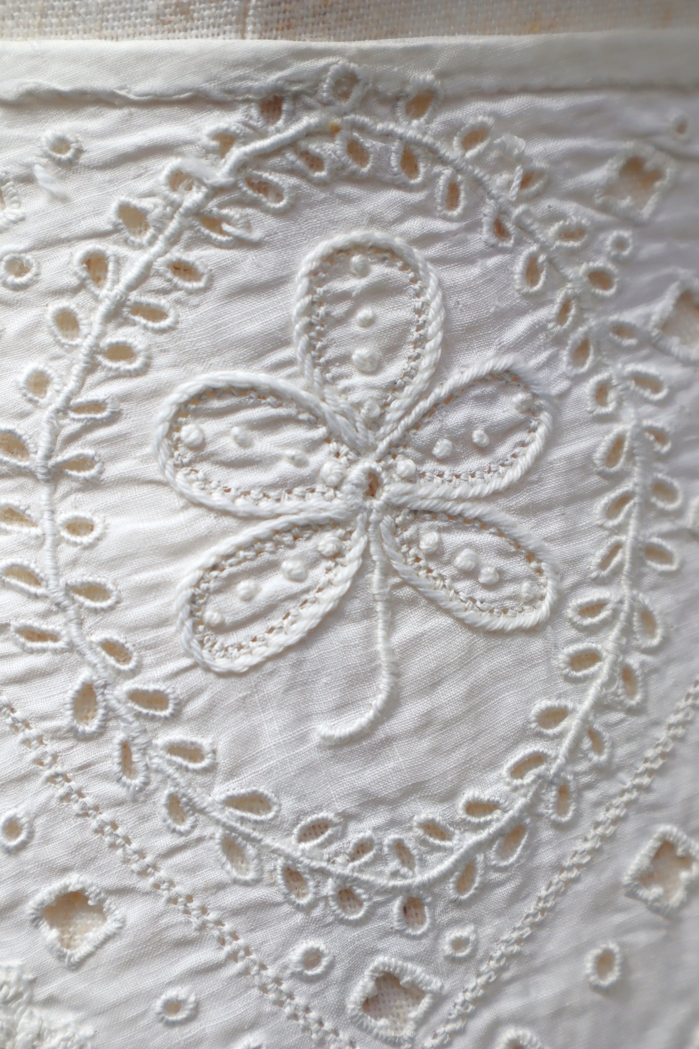 1900s French Fully Handcrafted Whitework Cotton Waist Piece