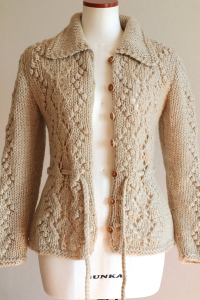 70s Beige Hand Knit Cardigan
