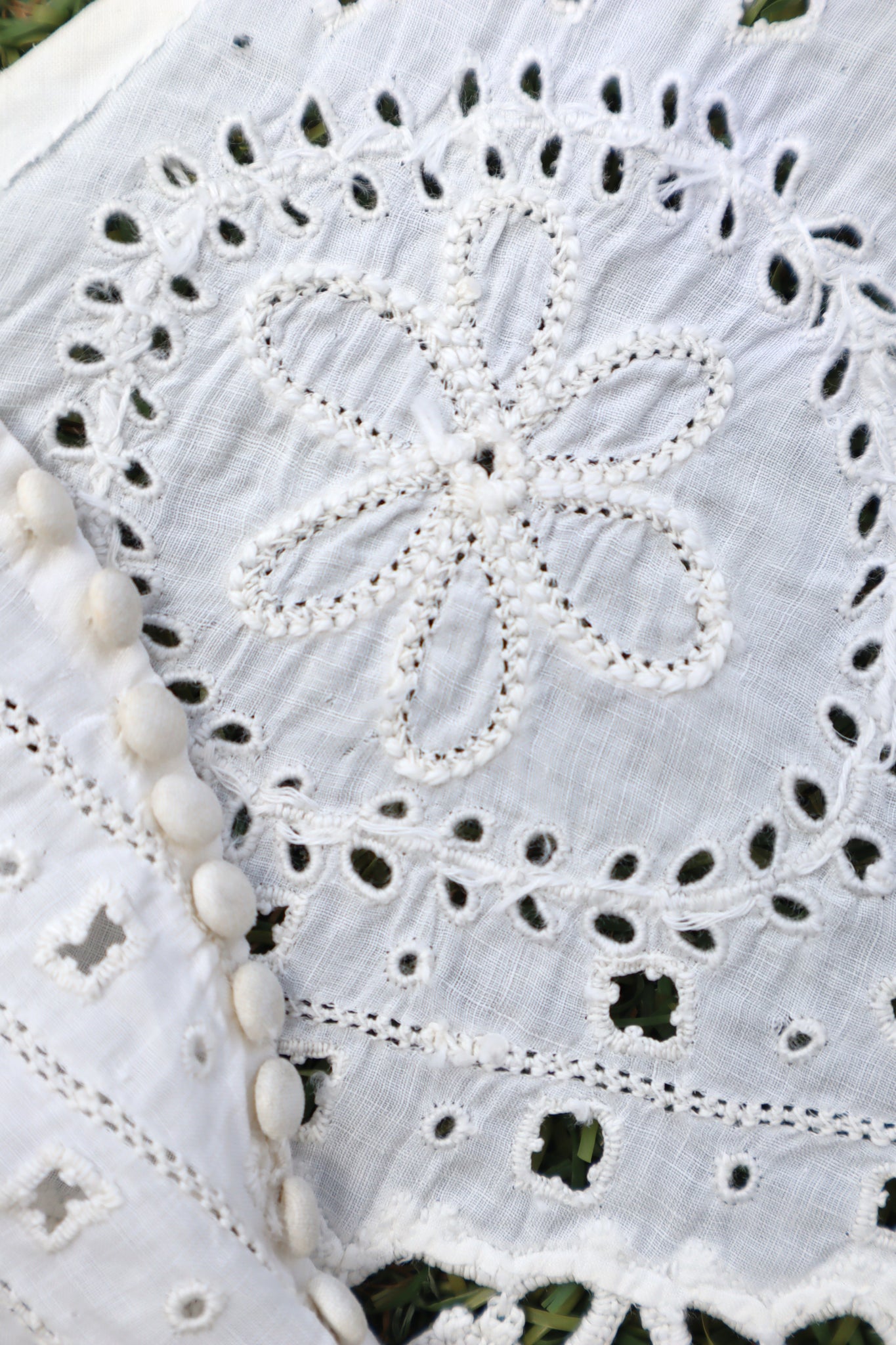 1900s French Fully Handcrafted Whitework Cotton Waist Piece