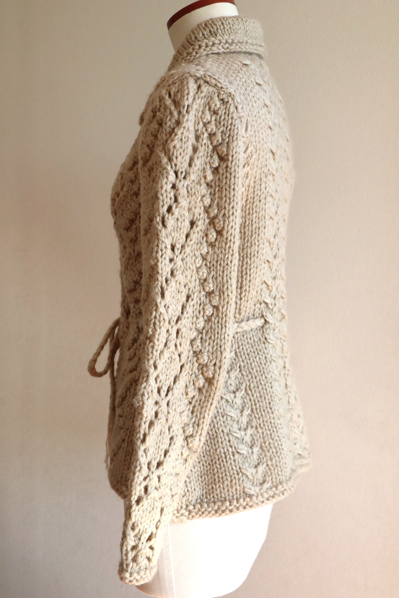 70s Beige Hand Knit Cardigan