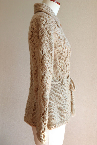 70s Beige Hand Knit Cardigan
