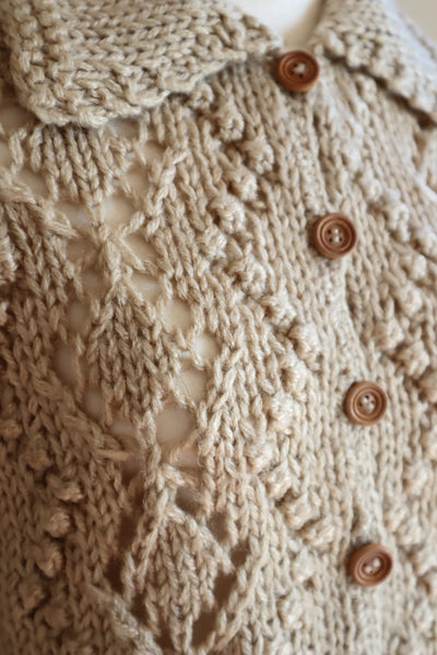 70s Beige Hand Knit Cardigan