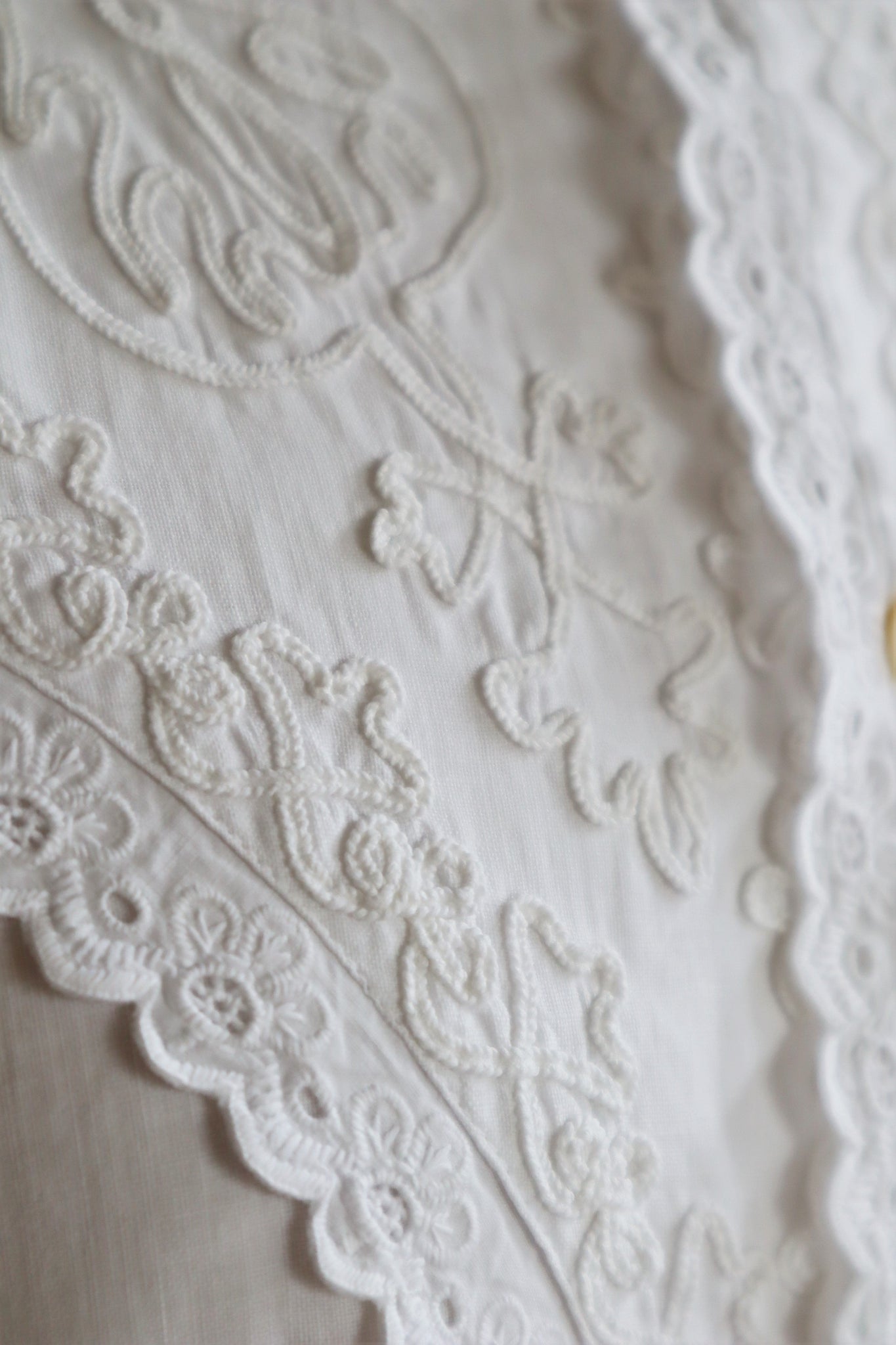 1900s Hand Embroidery Beautiful Plant Pattern White Cotton Long Dress