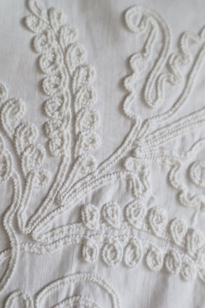 1900s Hand Embroidery Beautiful Plant Pattern White Cotton Long Dress
