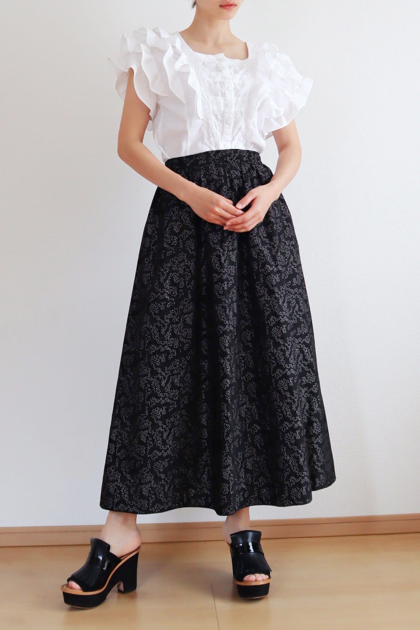 1890s~1900s Black Silver Dots Skirt