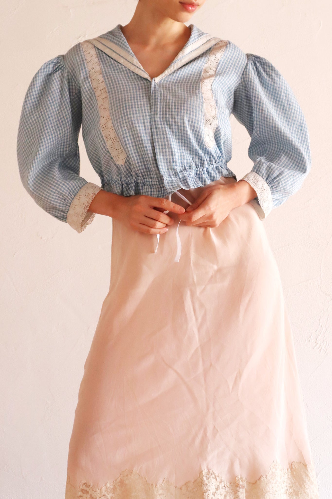 1910s Gingham Check Sailor Blouse