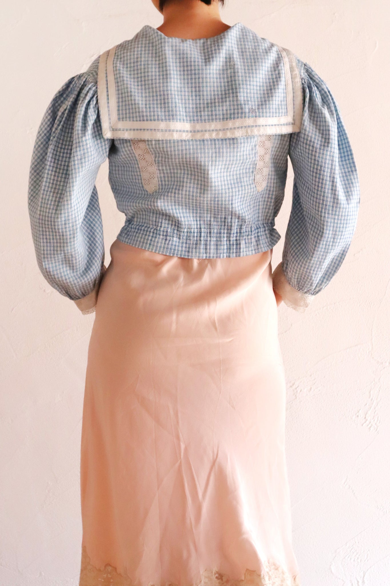 1910s Gingham Check Sailor Blouse
