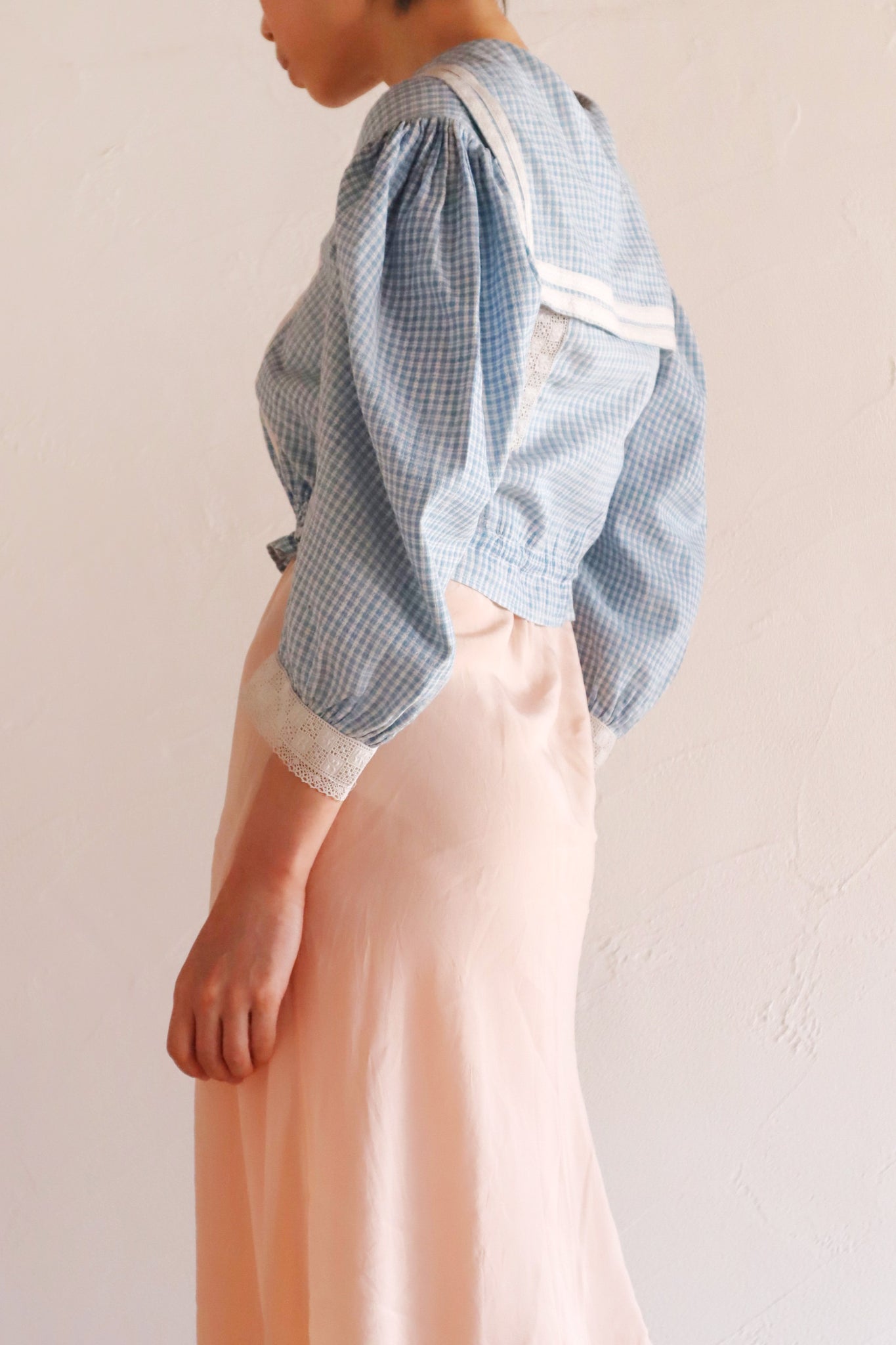 1910s Gingham Check Sailor Blouse