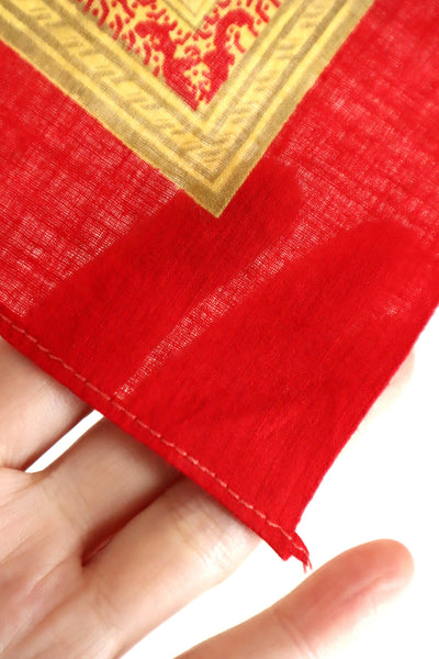 Late 1960s French Cotton Triangle Scarf in Golden & Red Paisley