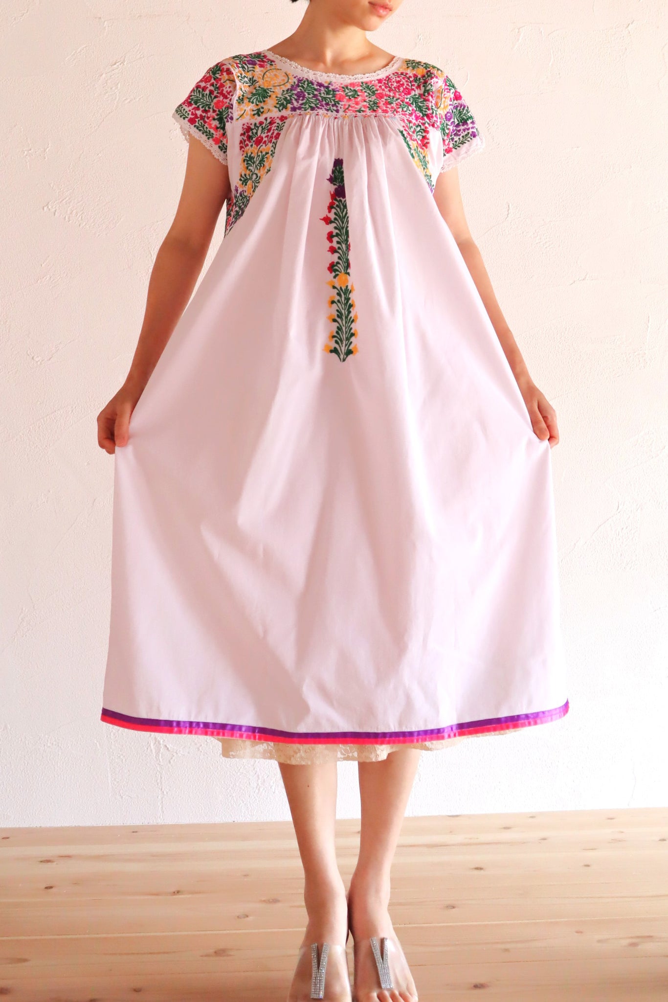 70s Pale Pink Mexican Dress