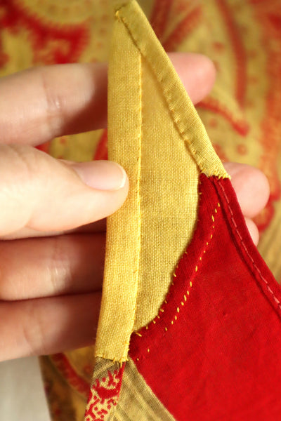 Late 1960s French Cotton Triangle Scarf in Golden & Red Paisley