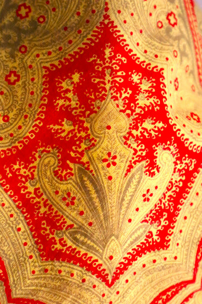 Late 1960s French Cotton Triangle Scarf in Golden & Red Paisley