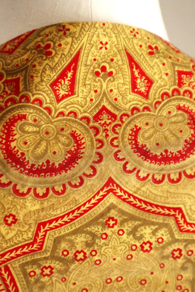 Late 1960s French Cotton Triangle Scarf in Golden & Red Paisley
