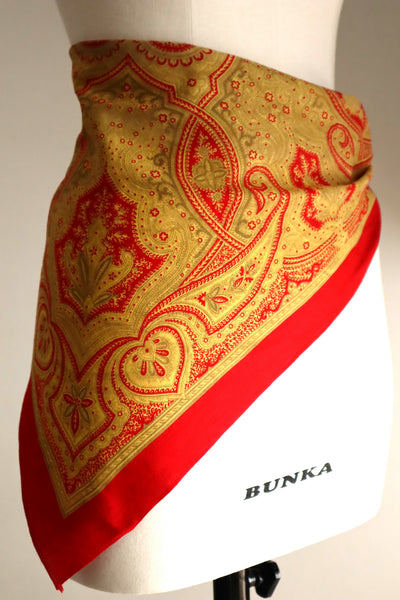 Late 1960s French Cotton Triangle Scarf in Golden & Red Paisley