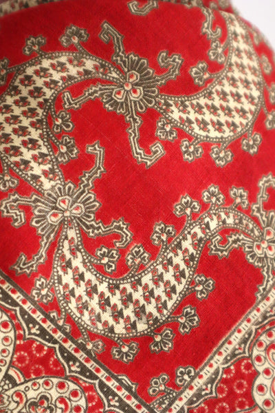 Mid-Century French Cotton Scarf in Red Paisley & Clover Print