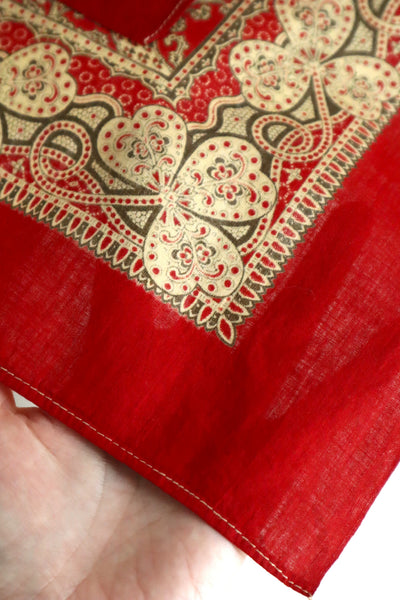 Mid-Century French Cotton Scarf in Red Paisley & Clover Print