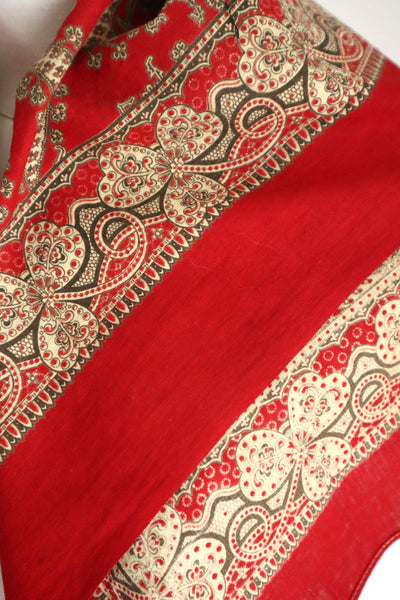 Mid-Century French Cotton Scarf in Red Paisley & Clover Print