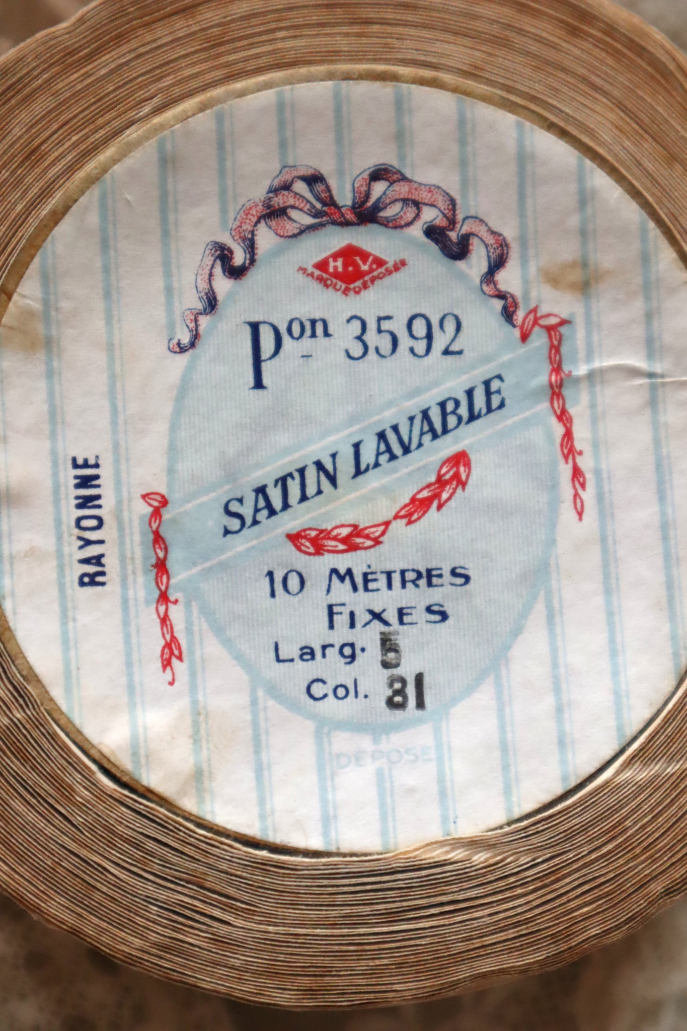 1930s–1940s French Deadstock Rayon Satin Ribbon Spool