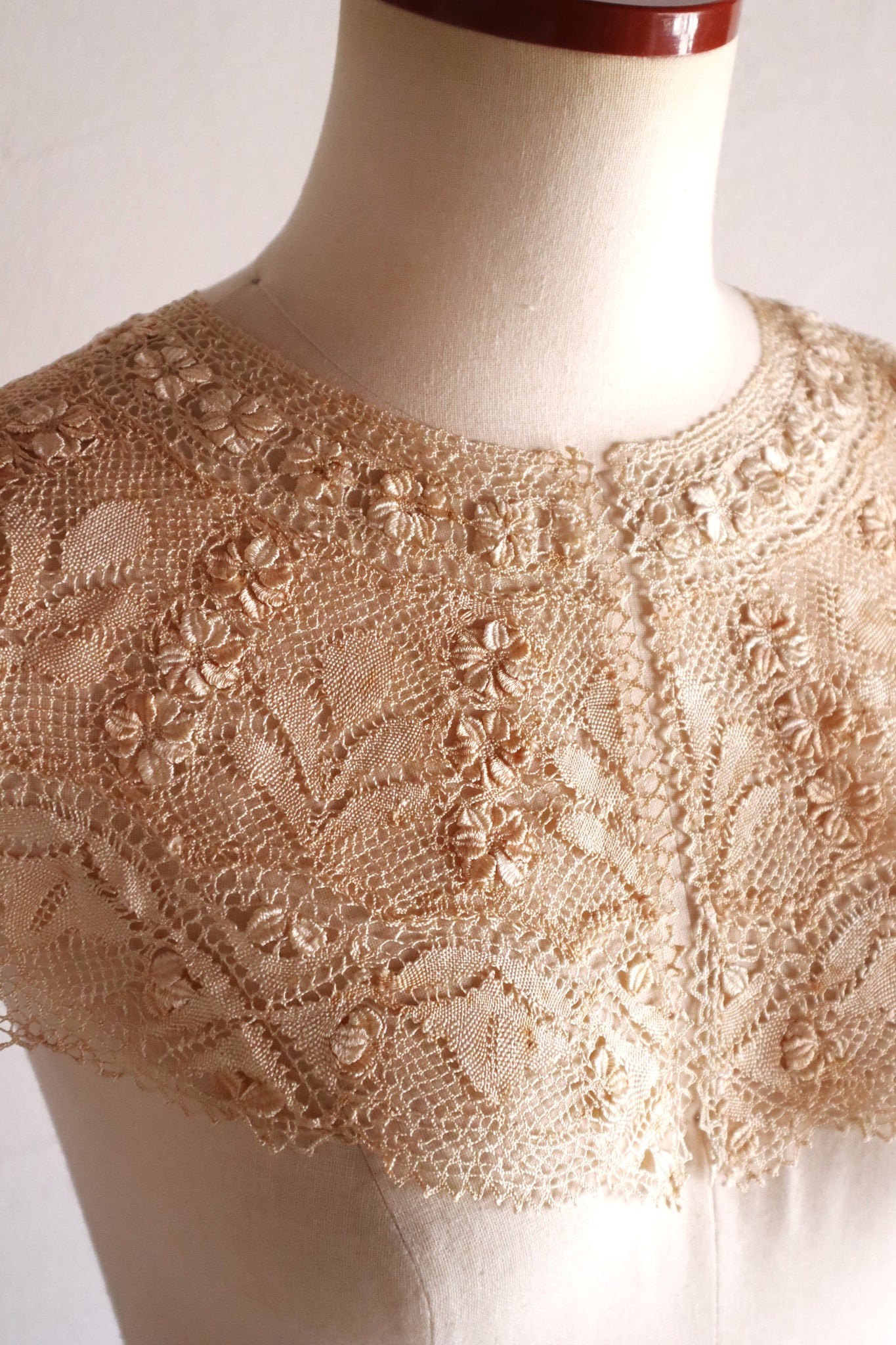 1900s Ecru Silk Maltese Lace Collar