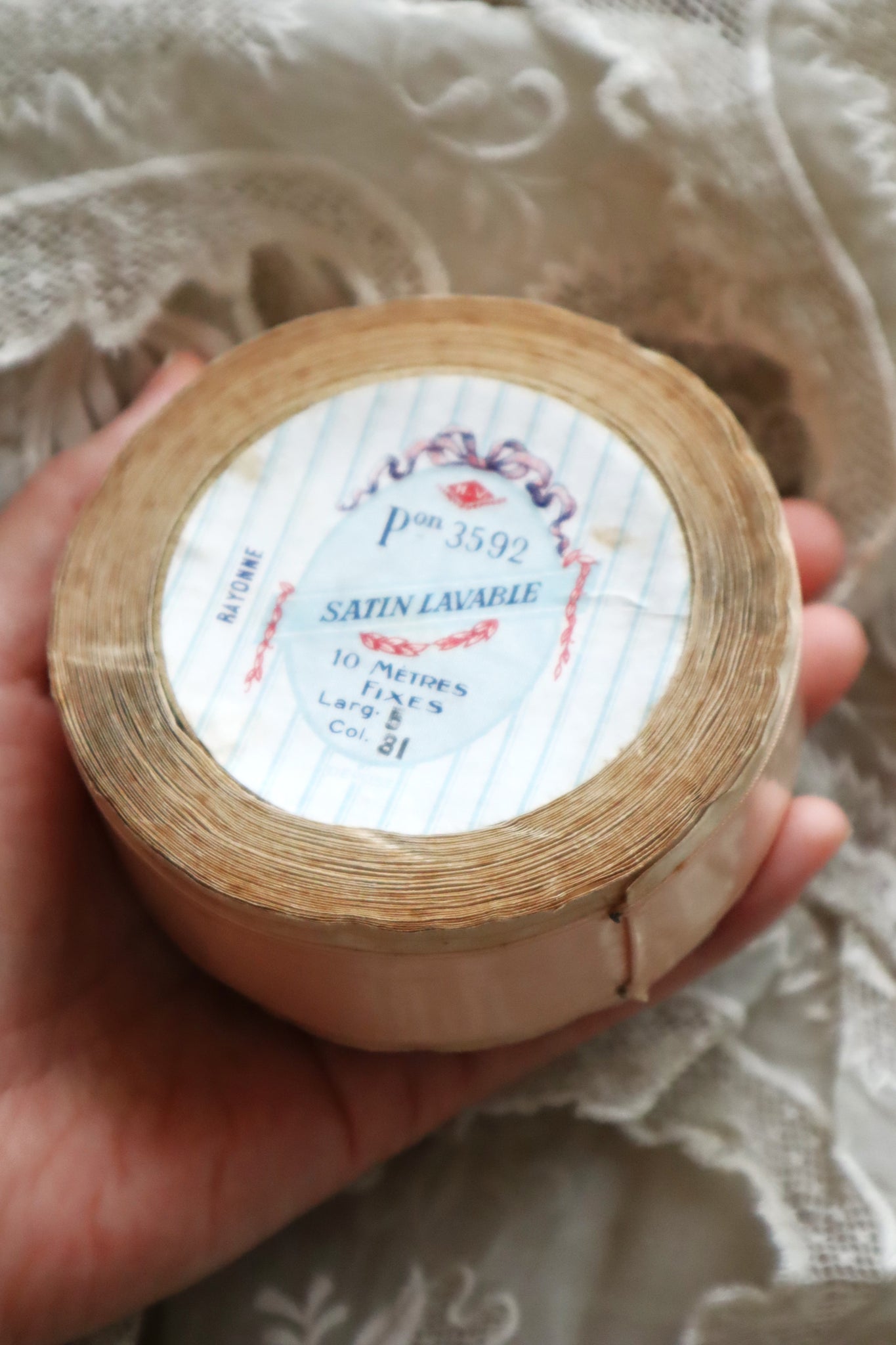 1930s–1940s French Deadstock Rayon Satin Ribbon Spool