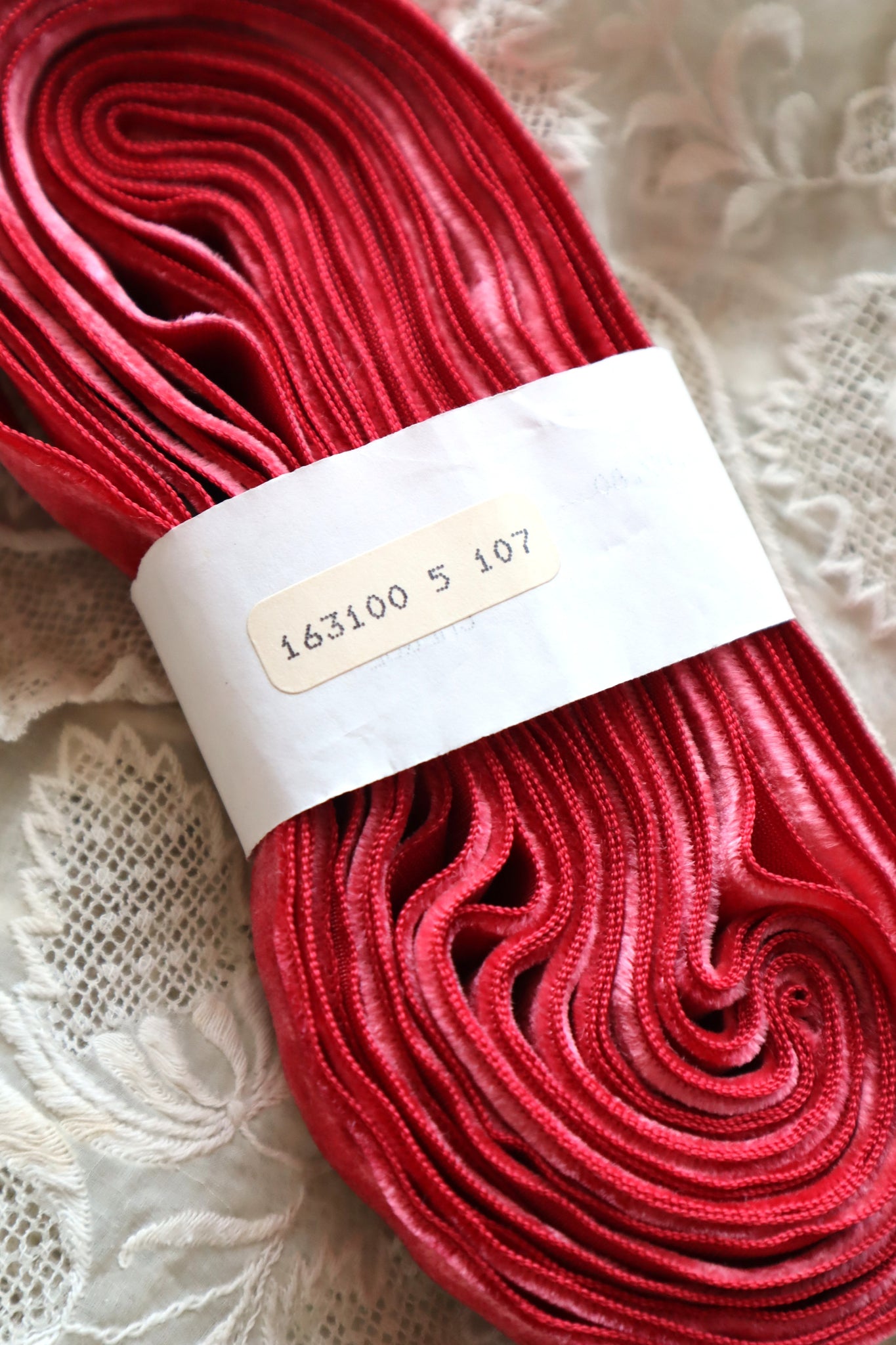 French Vintage Raspberry Velvet Ribbon 6m