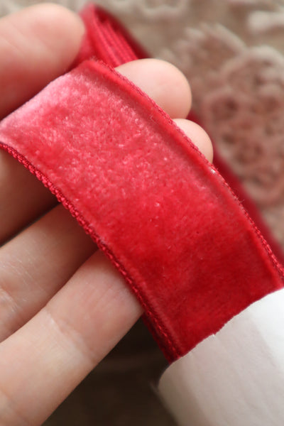 French Vintage Raspberry Velvet Ribbon 6m