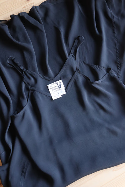 60s Black Rayon Slip Dress