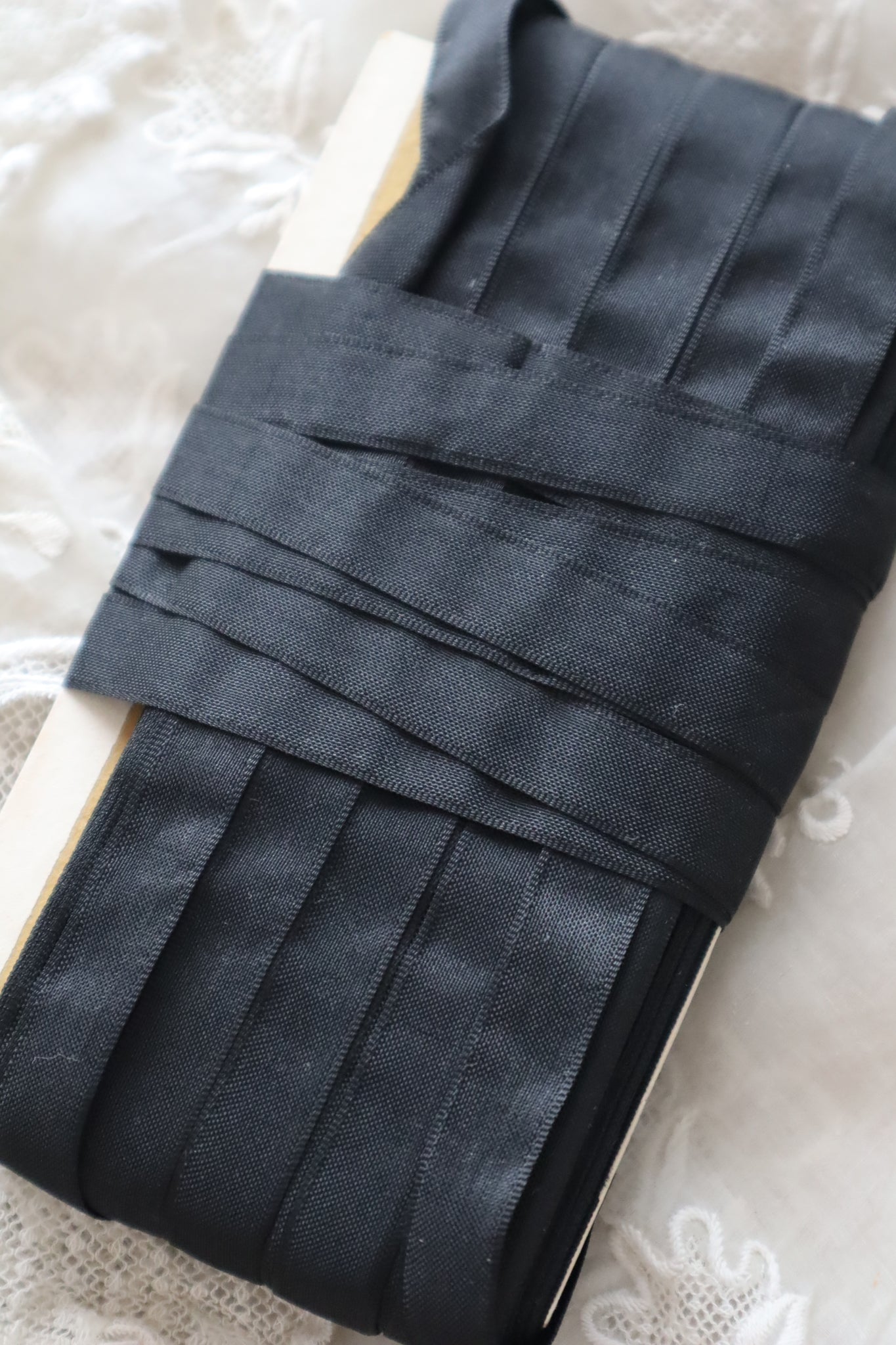 1940s–1950s French Deadstock Black Rayon Ribbon 100m