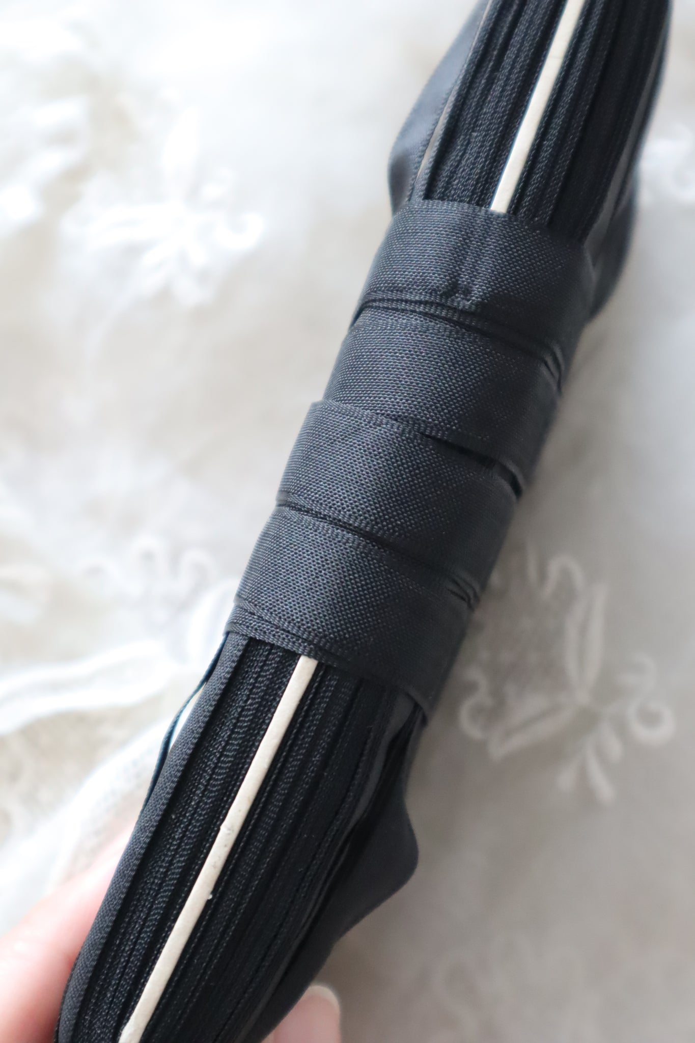 1940s–1950s French Deadstock Black Rayon Ribbon 100m