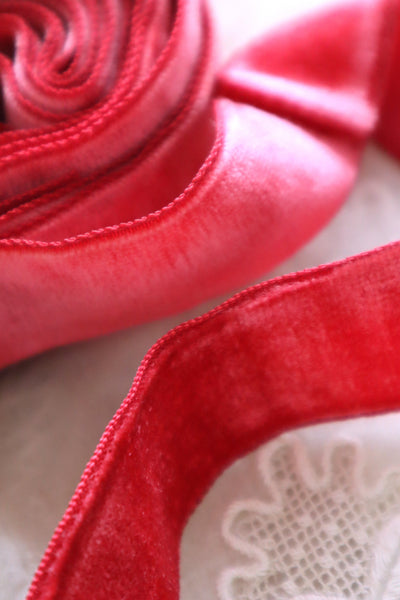 French Vintage Raspberry Velvet Ribbon 6m