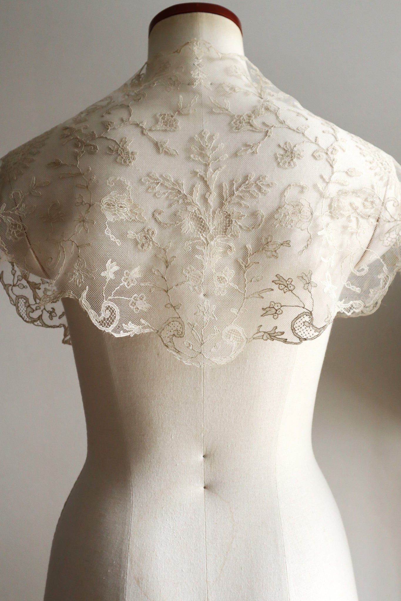Early 1900s Edwardian Embroidered Net Lace Capelet