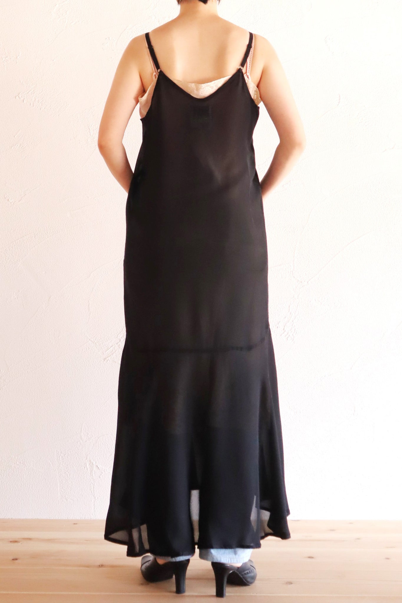 60s Black Rayon Slip Dress