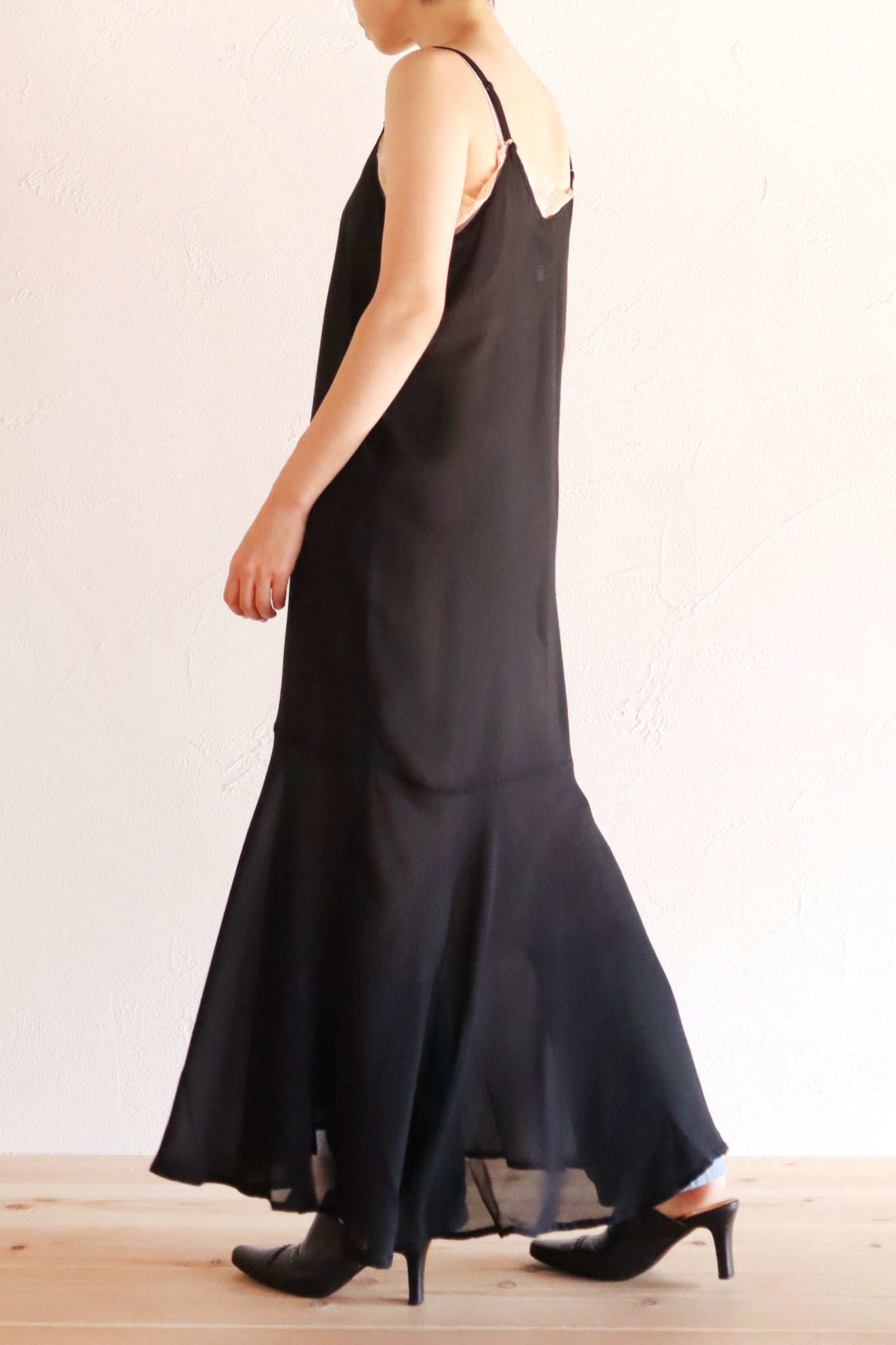 60s Black Rayon Slip Dress