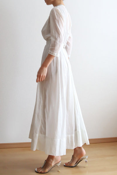 1900s~1910s Hand Embroidery Sheer Cotton Dress